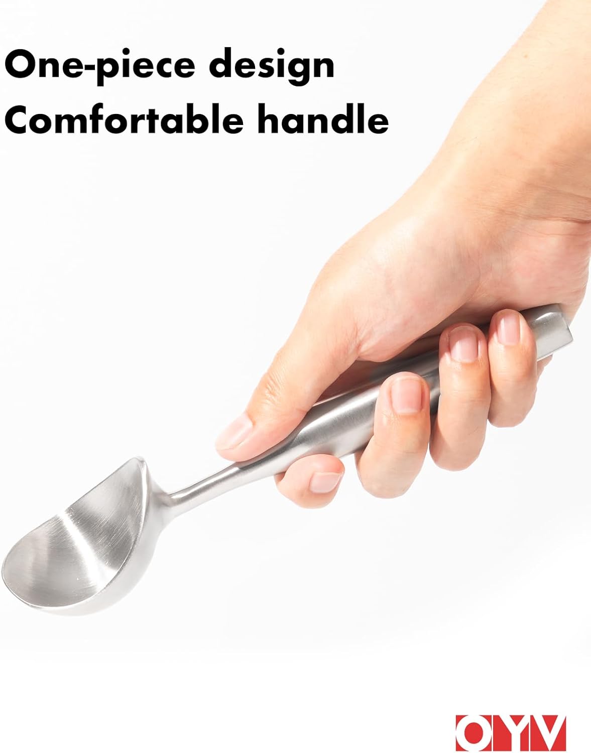 OYV Stainless Steel Ice Cream Scoop, Ergonomically Designed Handle for Comfort, Heavy Duty Ice Cream Scooper, One-Piece Design Ice Cream Scoops, Dishwasher Safe
