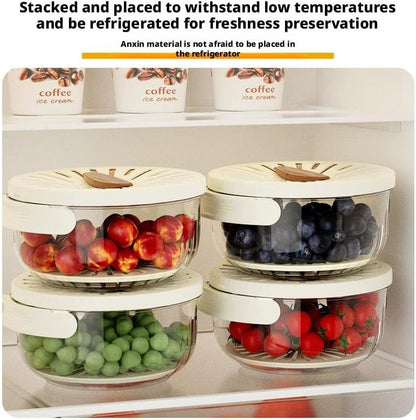 Multi-Functional Fruit and Vegetable Washing Bowl,2 in 1 Drain Basket and Fruit Strainer Container with Lid,Produce Washer,Berry Container,Lettuce Keeper for Fridge Refrigerator Organization (White)