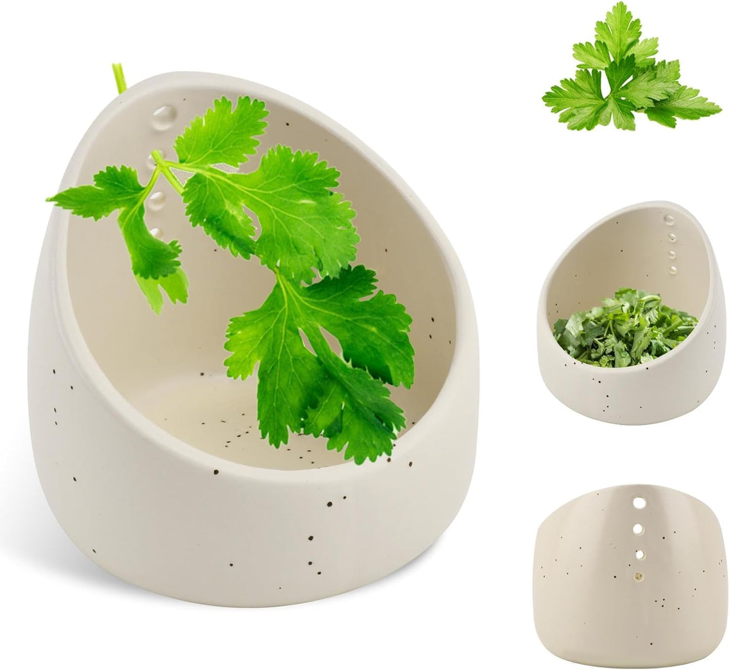 Herb Stripper Bowl, Handmade Ceramic Herb Stripper, Pottery Kitchen Efficient Leaf Removal Tool Available in Different Hole Sizes for Peeling the Stemmed Leaves(Color:White)