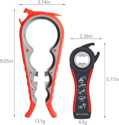 Jar Opener, 5 in 1 Multi Function Can Opener Bottle Opener Kit with Silicone Handle Easy to Use for Children, Elderly and Arthritis Sufferers (Apple Red）
