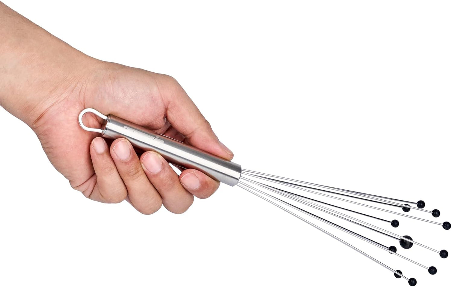 Restaurantware 10.5 in Stainless Steel Ball Whisk - German Standard Egg Beater with Ergonomic Handle, Dishwasher Safe - Manual Mixer Cooking Whisk for Baking, Stirring, Sauces, Beating