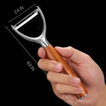 Serrated Blade Premium I Type 304 Stainless Steel Multifunctional Kitchen Peeler Real Wood Handle Ultra Sharp Blade Vegetable Potato Apple（Agarwood）