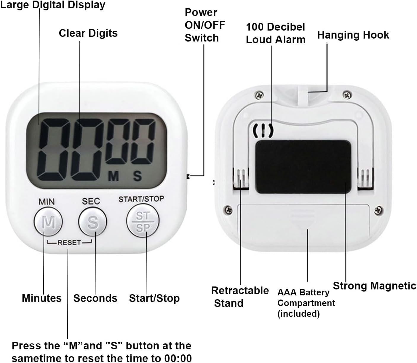 6-Pack Digital Kitchen Timer, 99-Min 59-Sec Countdown & Stopwatch, Loud 100dB Alarm, Strong Magnet, Power-Saving On/Off Switch, Time Memory, Classic Colors, Multiple Placements, Batteries Included