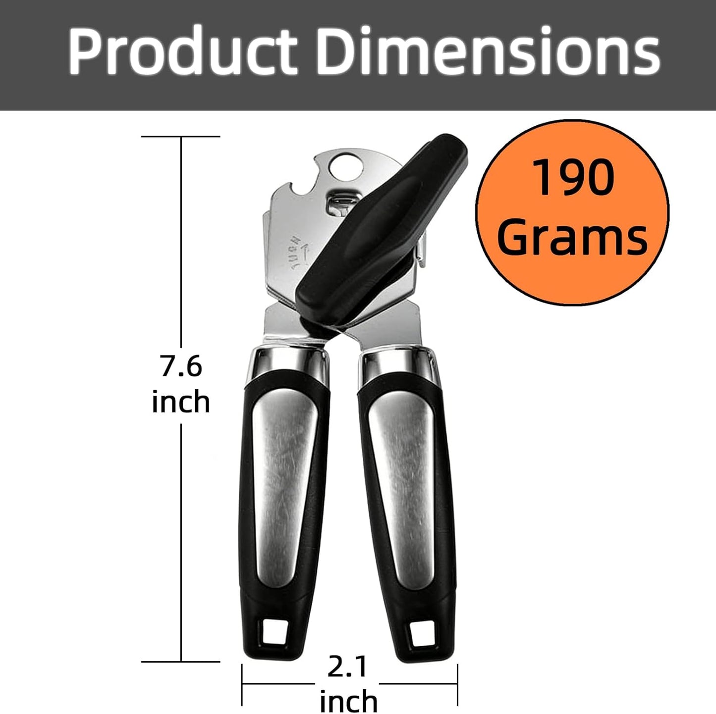 Can Opener Manual, Heavy Duty Can Opener with Built-In Bottle Openers, Ergonomic Design Extended Handle, Sharp Blade Smooth Edge, Kitchen Gadgets for Opening Cans, Multifunctional, Black