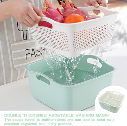 Double-layer Plastic Fruits Vegetable Washing Basket Food Storage Multi-layer Stackable Vegetable Sinks Wash Drain Basket for Kitchen (White)