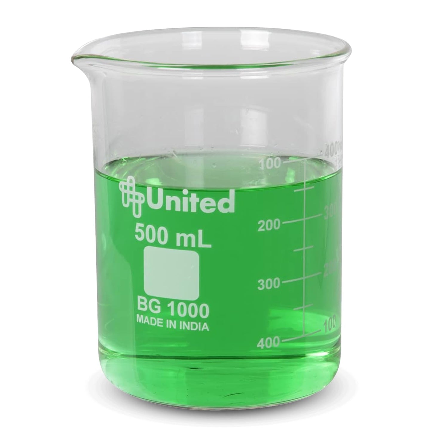 United Scientific™ Chemistry Glassware Measuring Beaker, 1000mL Low Form Griffin, 3.3 Borosilicate Laboratory Glassware, Double Scale Graduated, Autoclavable, ASTM-E960 Compliant, 1 Each