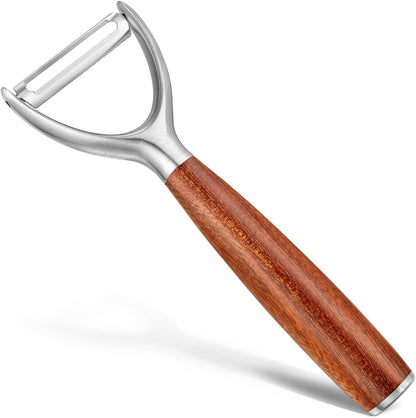 Serrated Blade Premium I Type 304 Stainless Steel Multifunctional Kitchen Peeler Real Wood Handle Ultra Sharp Blade Vegetable Potato Apple（Agarwood）