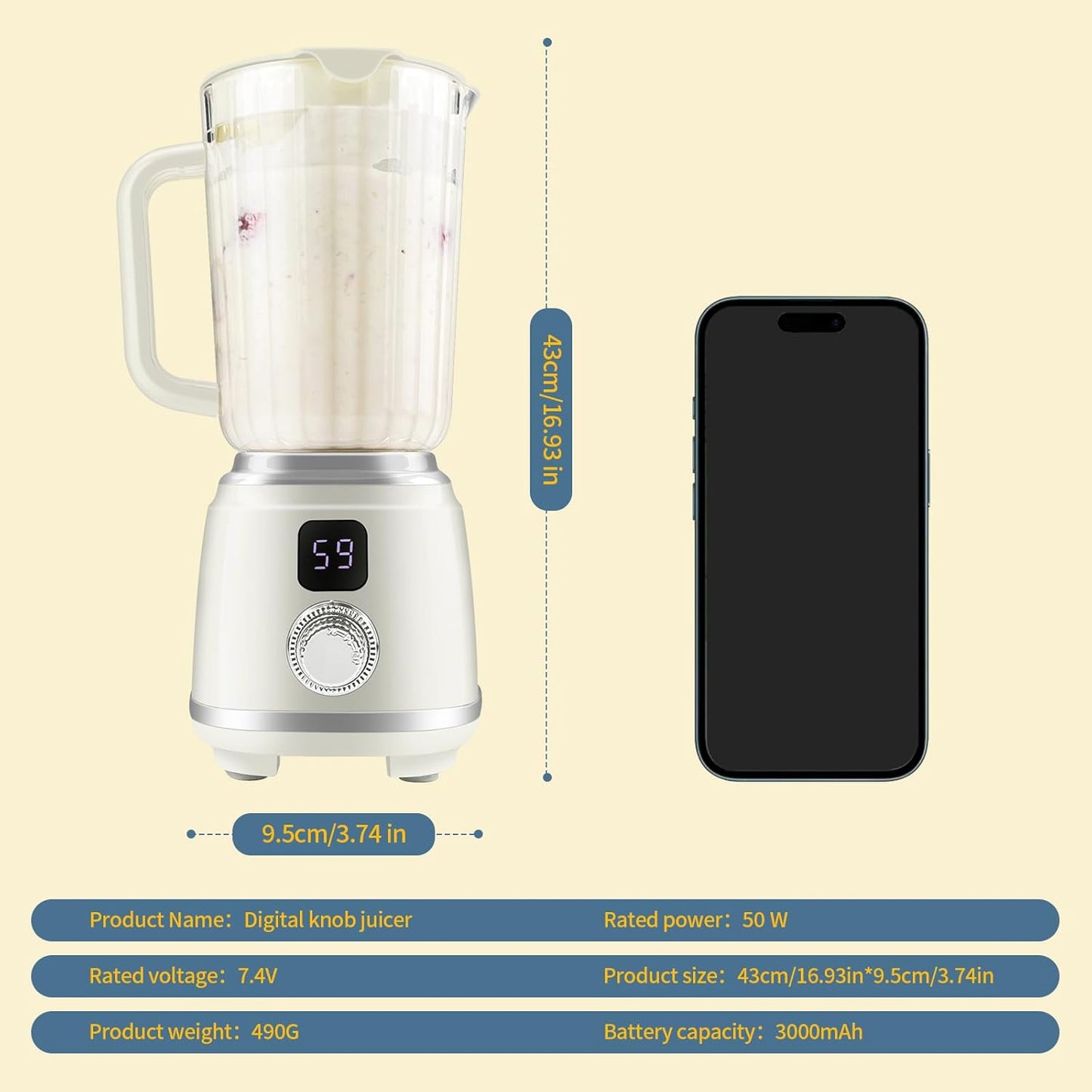 SUNHAIXIA Rechargeable Electric Juicer - Citrus Juicer with Type-c Rechargeable for Orange, Lemon and Grapefruit Juicing. (White-45Watts)