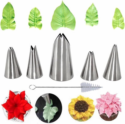 8 Pcs Rose Flower Piping Tips Set,Petal Icing Tips,PipingRose Nozzle,Stainless Steel Cake Decorating Pastry Tools, for CakeDecorating,with A Cleaning Brush (Rose-8pcs)