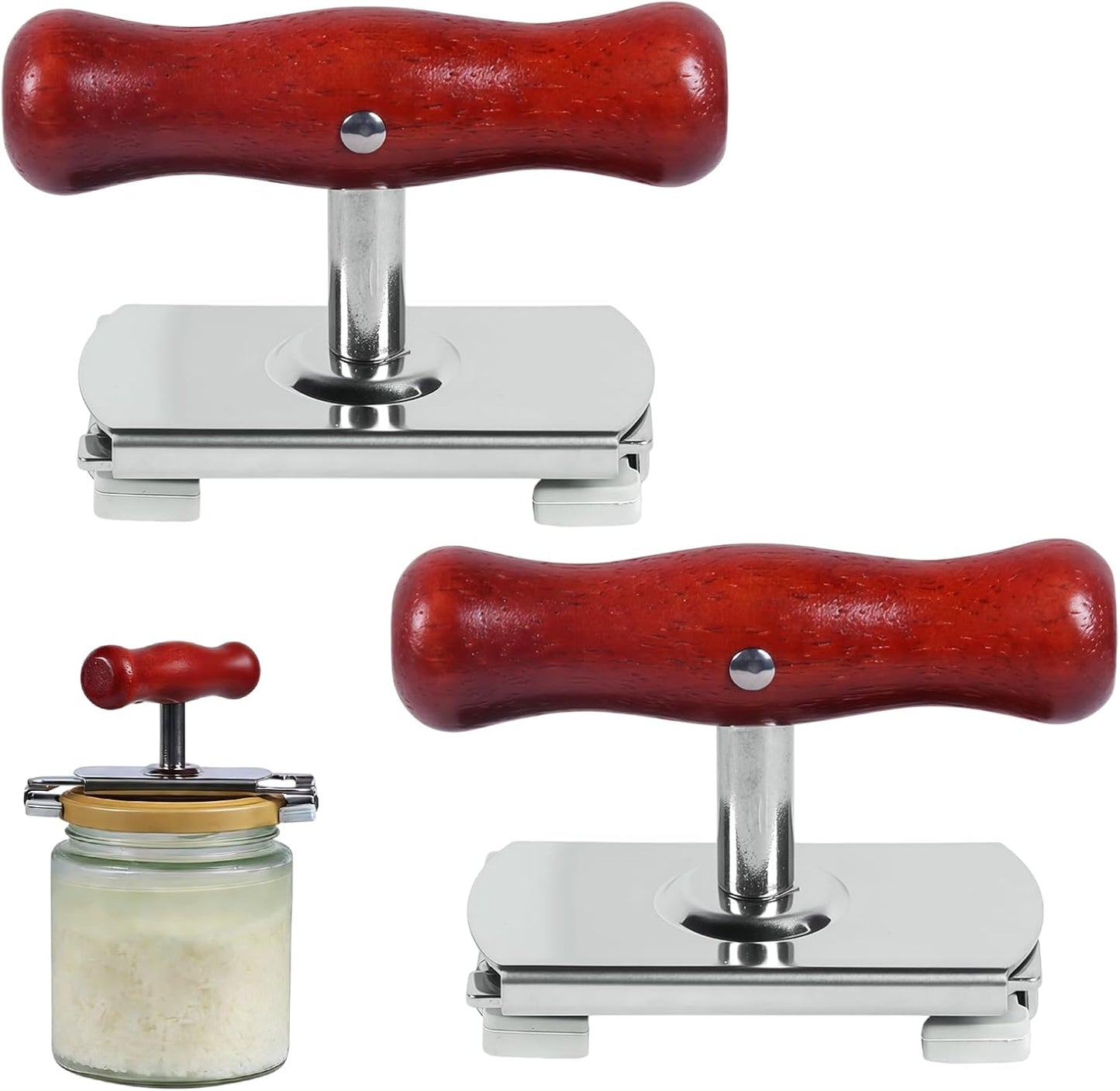 2-Pack Adjustable Jar Opener – Adjustable Lid Remover for Seniors & Arthritic Hands – Heavy Duty Stainless Steel Bottle Opener with Wood Handle & Grips