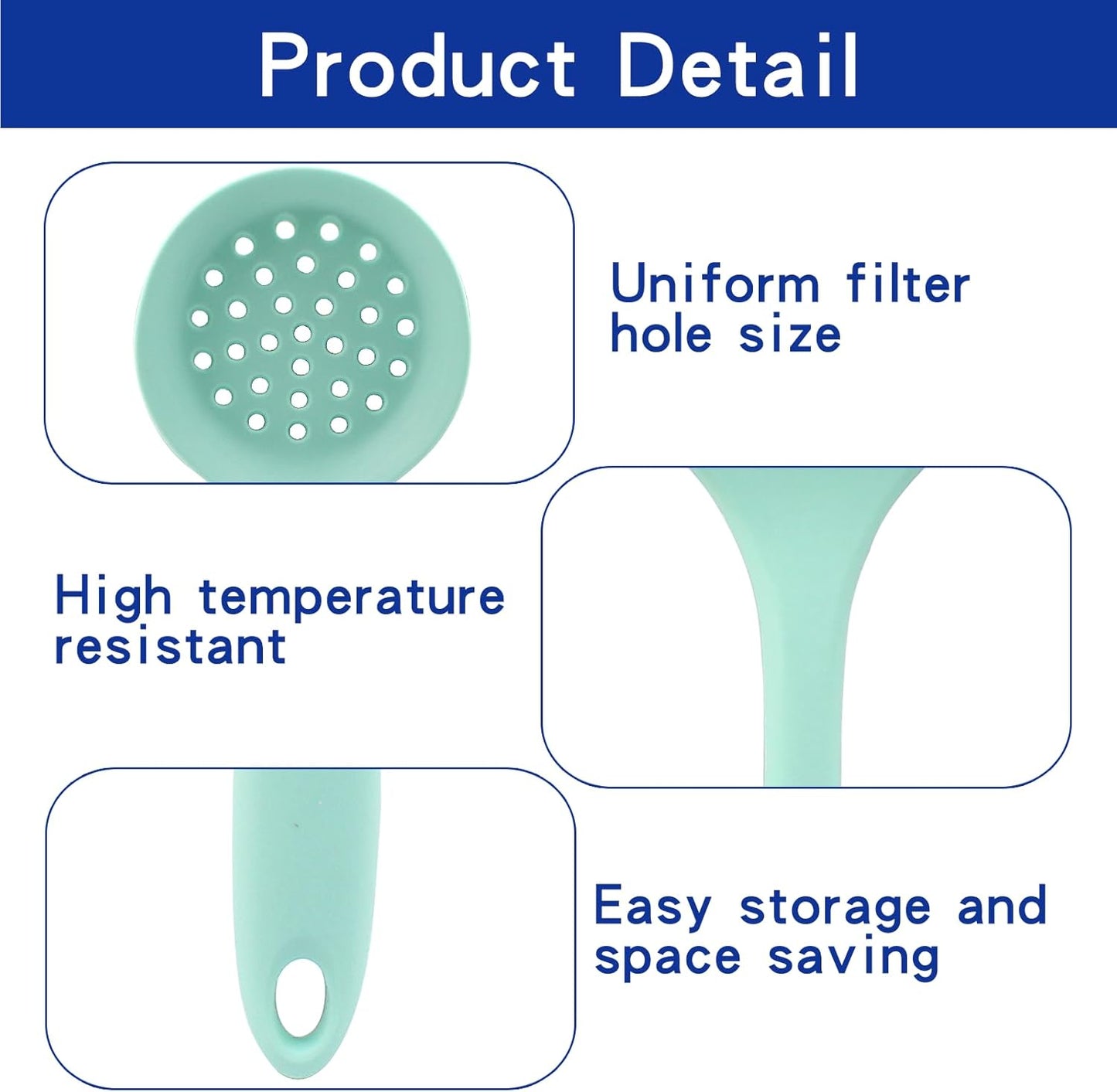 BokWin 1 Pcs Round Slotted Spoon Heat Resistant Silicone Strainer Spoon Non Stick Skimmer Spoon for Cooking Vegetable(Grey)
