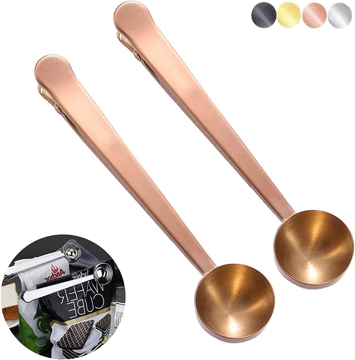Coffee Scoop Clip Stainless Steel Tablespoon Coffee Spoon With long handle Multifunction Sealing Bag Clip For Tea, Coffee, Protein Powder, Instant Drinks, Kitchen Tools