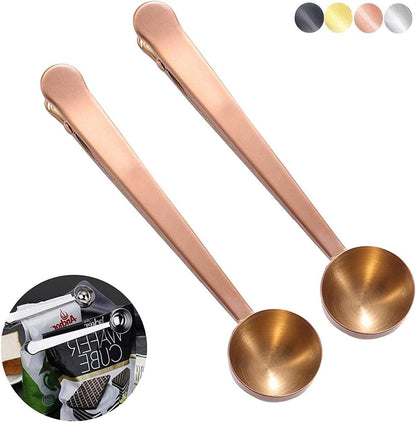 Coffee Scoop Clip Stainless Steel Tablespoon Coffee Spoon With long handle Multifunction Sealing Bag Clip For Tea, Coffee, Protein Powder, Instant Drinks, Kitchen Tools