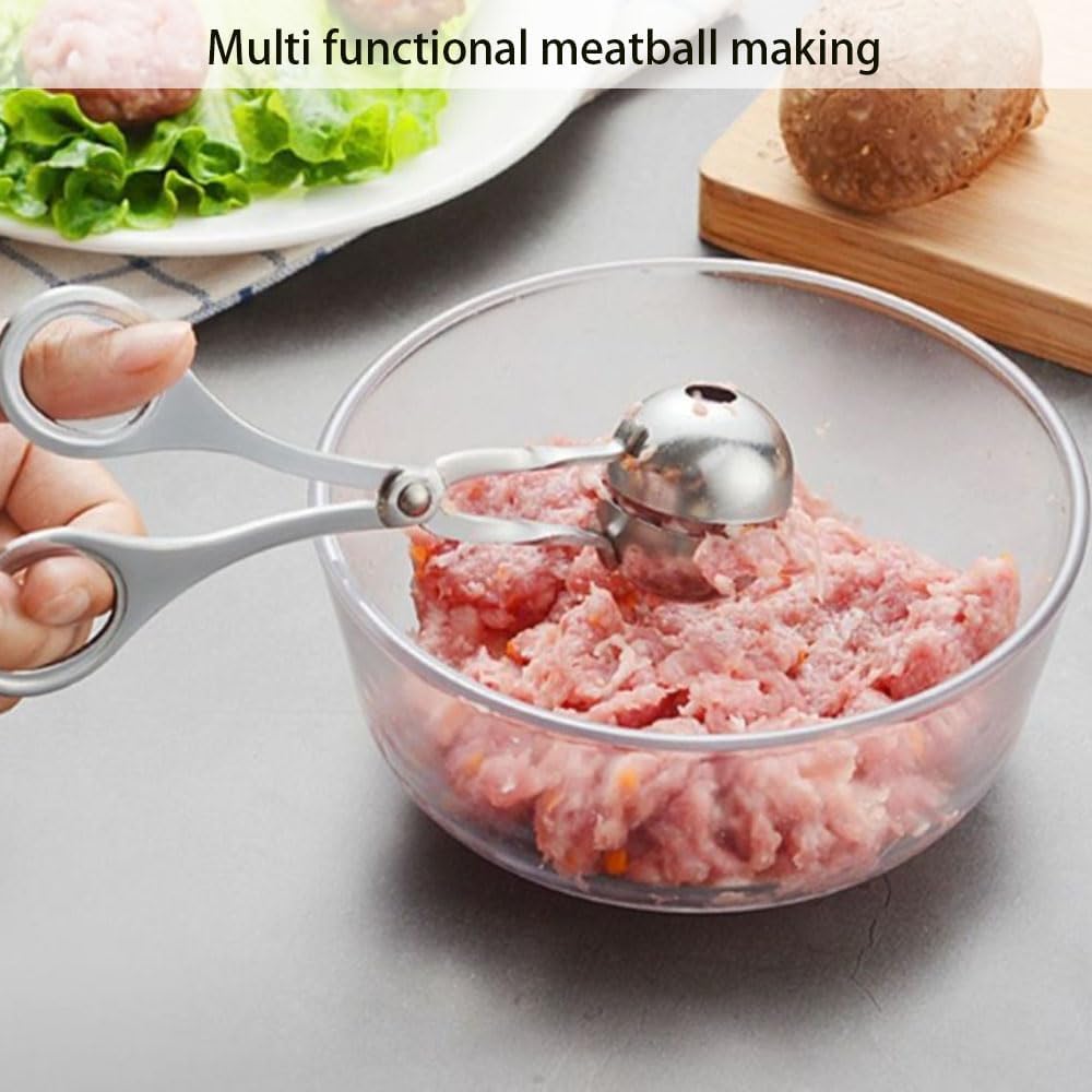 Stainless Steel Meatball Maker Tongs, 2-Pack Large and Small Kitchen Tool Set for Ice Cream Scoops, Rice Balls, Melon Balls, Silver Spring-Loaded Design with Ergonomic Handle, Standard Size