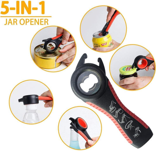Bottle Opener Set,2Pcs Inclinding 5-in-1 and 6-in-1, Can, Soda, and Jar Openers, Twist Off Lid – Jar Opener for Seniors and Arthritic Hands (Gray Black)
