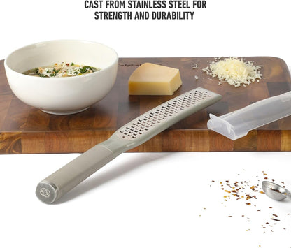 Calphalon Edge Stainless Steel Handheld Grater Lemon Zester W/Cover & Rubber Handle - Navy Blue