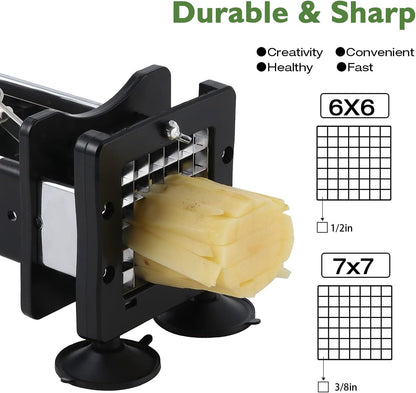Votron French Fry Cutter Potato Cutter Stainless Steel with 2 Size Durable Blades for Vegetables, Potato, Onions, Carrots, Cucumbers, Fruits, Apples