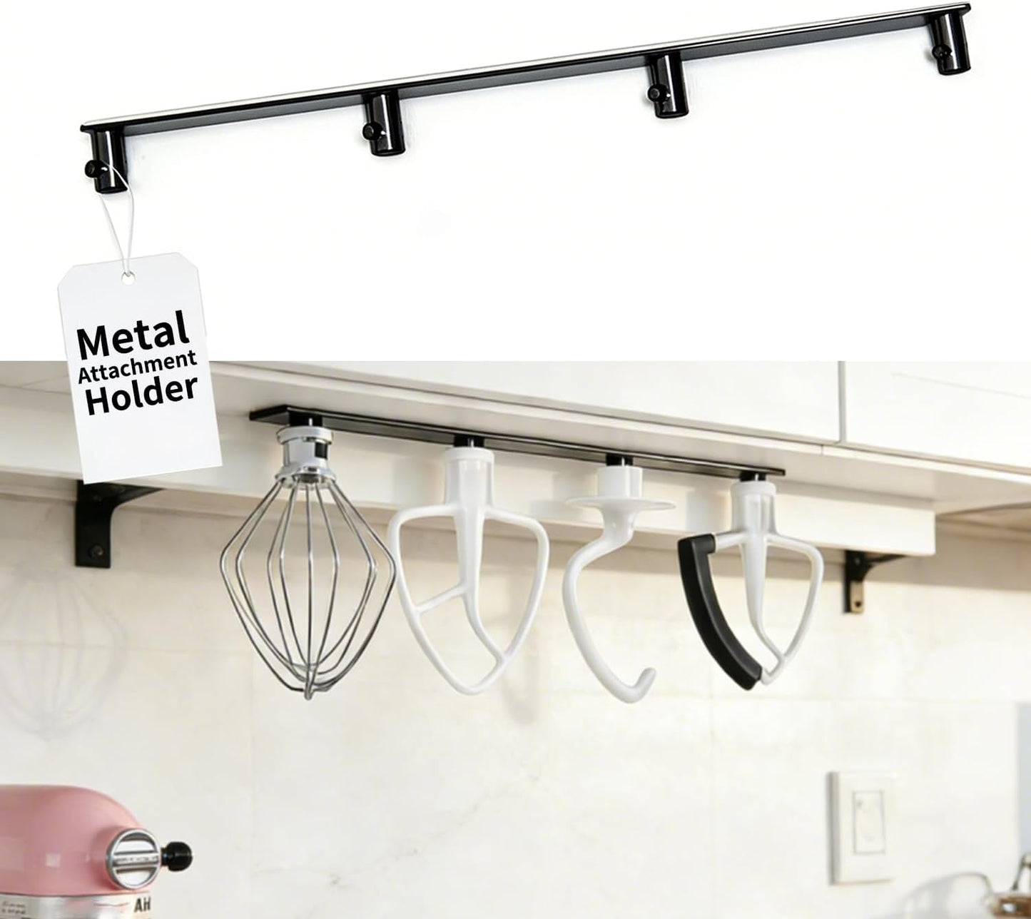 Metal Stand Mixer Attachment Holder Fits for Kitchenaid Mixer Accessories, Under Cabinet Organizers Hangers for Storage Kitchen aid Dough Hook Paddle Beater Whisk Utensil