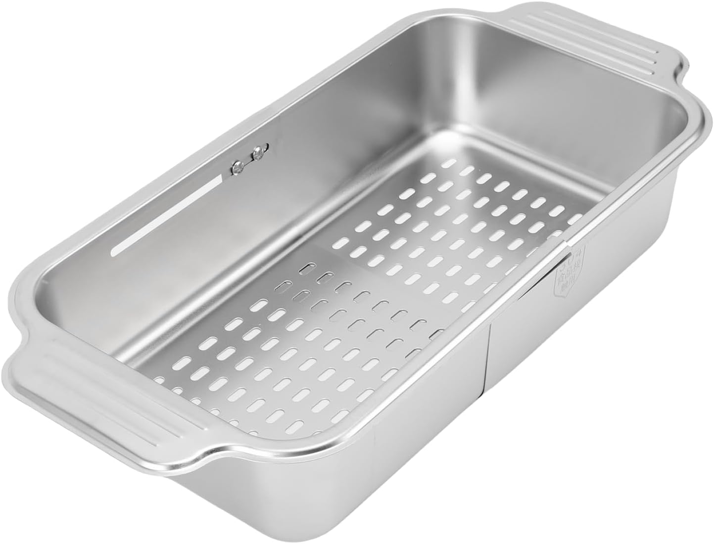 AYNEFY Extendable Over The Sink Basket Expandable Stainless Steel Colander 304 Food Grade Strainer for Washing Vegetables Fruits Pasta Dishes with Rubber Grip Handles (S)