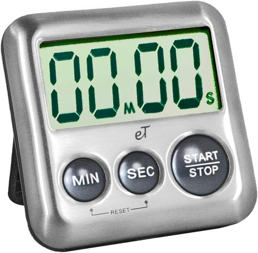 Elegant Digital Kitchen Timer Stainless Steel - Plumberry - Strong Magnetic Back - Kickstand - Loud Alarm - Large Display - Auto Memory - Auto Shut-Off - Model eT-24 (Plumberry) by eTradewinds