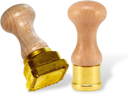 La Gondola Homemade Ravioli Stamp - Round Festooned 1.97in | Italian Pasta Making Tool for Home and Business | Brass & Natural Wood | Sturdy & Easy to Use Ravioli Stamp | Ravioli Cutter Made in Italy
