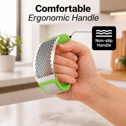 Zulay Kitchen Stainless Steel Garlic Press Rocker Set - Premium Garlic Mincer Garlic Crusher - New Innovative Garlic Crusher with Peeler and Scraper - Comfortable Grip (Black)