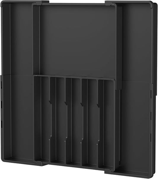 Lifewit Silverware Drawer Organizer, Expandable Utensil Tray for Kitchen, BPA Free Flatware and Cutlery Holder, Adjustable Plastic Storage for Spoons Forks Knives, 4-7 Slots, Black