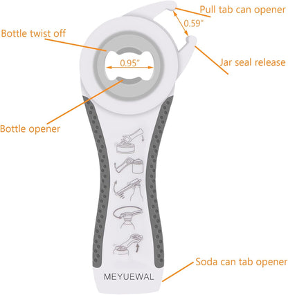 Jar Opener, 5 in 1 Multi Function Can Opener Bottle Opener Kit with Silicone Handle Easy to Use for Children, Elderly and Arthritis Sufferers (Apple Red）