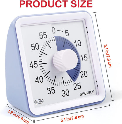 Secura 60-Minute Visual Timer, Classroom Timer, Countdown Timer for Kids and Adults, Time Management Tool for Teaching (Blue & Blue)