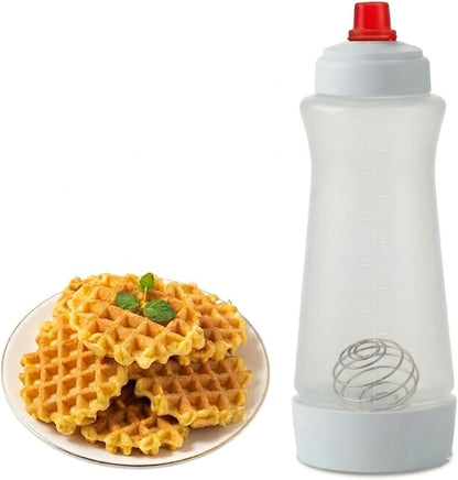 One Pack Pancake Batter Dispenser with BlenderBall and Wire Whisk, 33 Oz Silicone Squeeze Pancake Mix Dispenser, Kitchen Pancake Batter Dispenser Bottle for Waffle Cupcakes Muffins Crepes Qatayef
