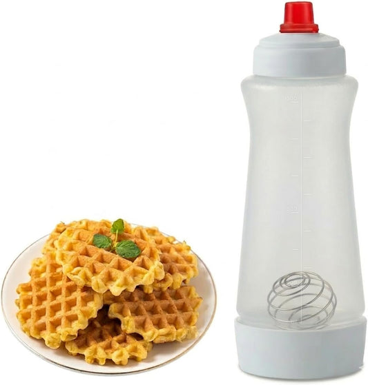 One Pack Pancake Batter Dispenser with BlenderBall and Wire Whisk, 33 Oz Silicone Squeeze Pancake Mix Dispenser, Kitchen Pancake Batter Dispenser Bottle for Waffle Cupcakes Muffins Crepes Qatayef