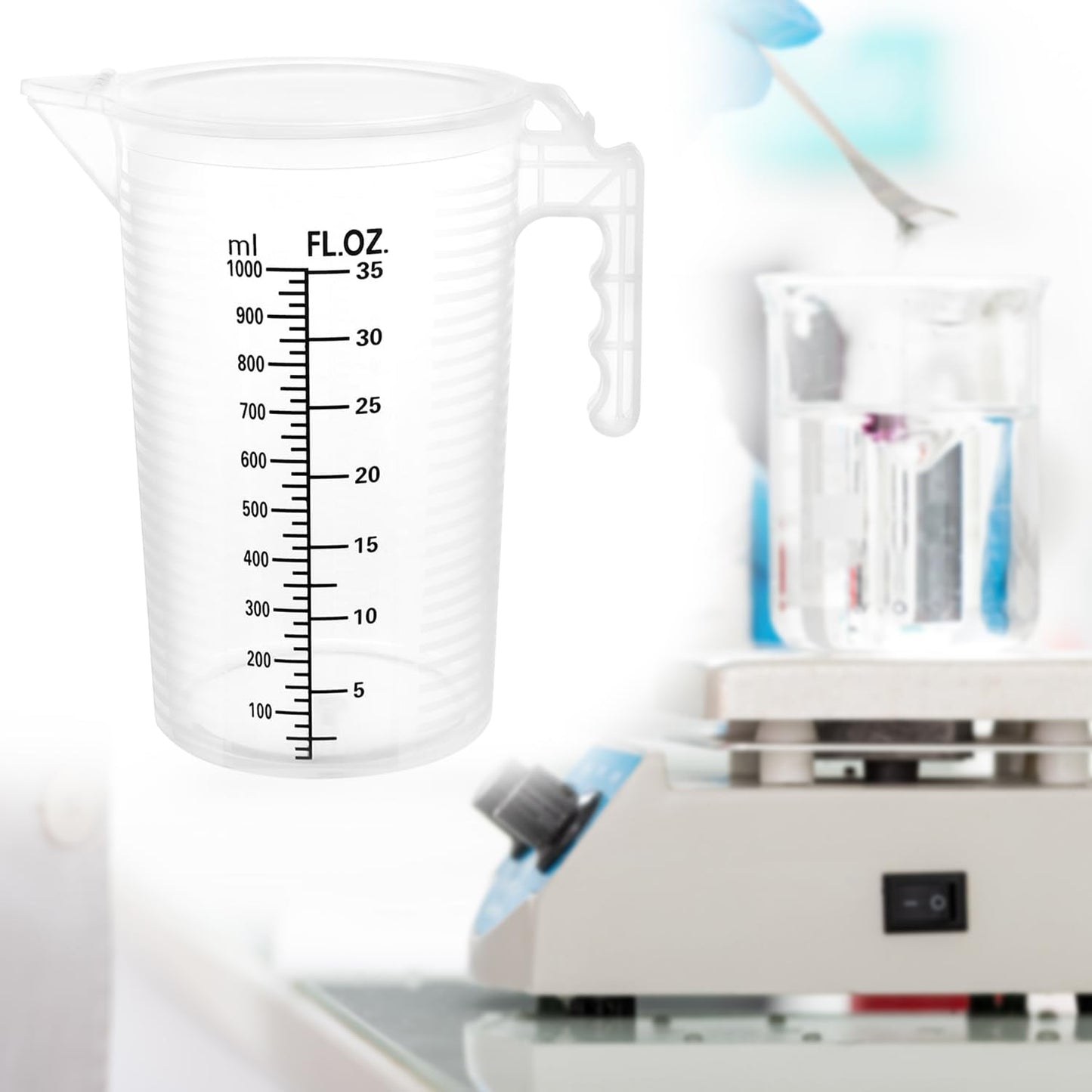 QWORK 2 Pack 32oz (1 Quart) Measuring Pitcher - Plastic, Multipurpose, Polypropylene, with Clear Ounce & Milliliter Markings, Dustproof Lid, for Cooking, Home Hobbies, Shop Oil and Fluids