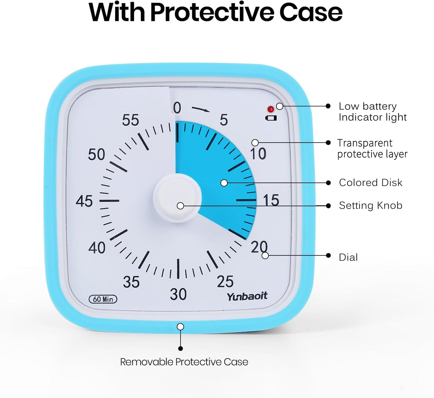 Yunbaoit Visual Timer with Protective Case, Rainbow Disk 60 Minute Countdown Timer for Kids and Adults, Silent Time Management Tool(Blue Rainbow)