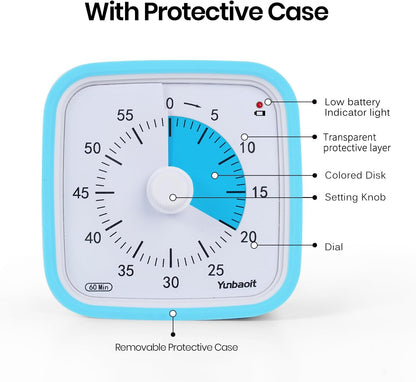 Yunbaoit Visual Timer with Protective Case, Rainbow Disk 60 Minute Countdown Timer for Kids and Adults, Silent Time Management Tool(Blue Rainbow)