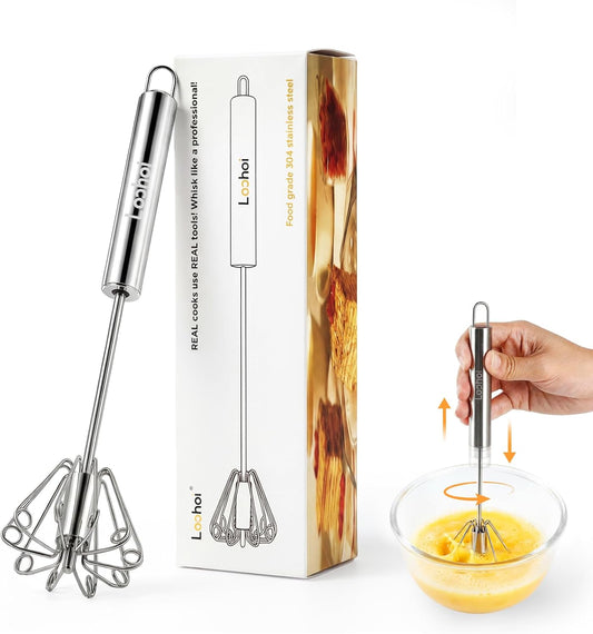 Danish Dough Whisk & Egg Whisk Set for Sourdough Bread, 2PCS Bread Dough Mixer for Sourdough, Pizza, Batter, Eggs & Cream, Heavy Duty Baking Whisks, 12-Inch
