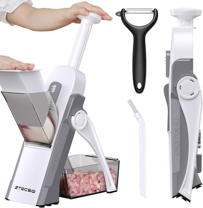 Safe Mandoline Slicer for Kitchen, Meal Prep,Potato Slicer, Adjustable/Easy to Clean/Storage, Kitchen Chopping Artifact,French Fry Cutter,Paring Knife/Cleaning Brush (only Slice, Black Knight)