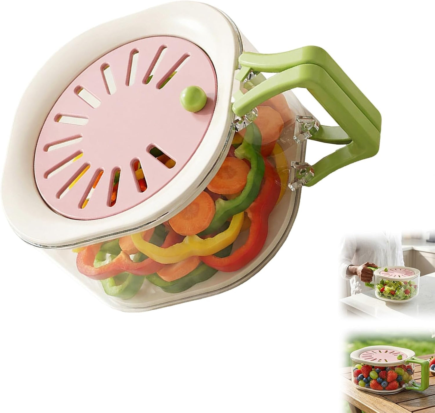 Fruit Vegetable Drain Basket Washing Bowl with Strainer, Multifunctional Produce Washer, Berry Container, Lettuce Keeper for Fridge Refrigerator Kitchen Organization