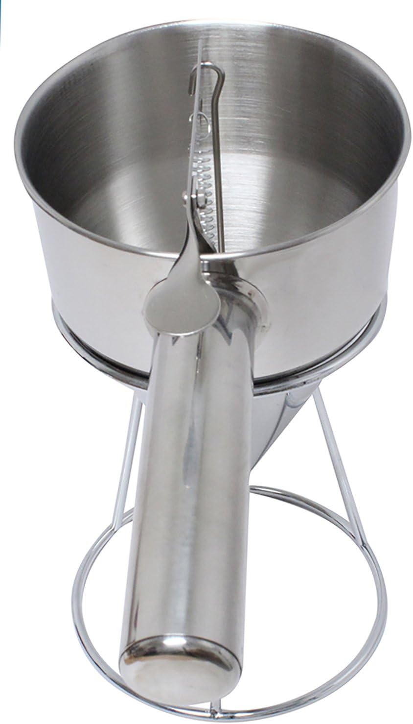 Confectionery Funnel Pancake Batter Dispenser with Stand Rack - 1000 ML Stainless Steel Cupcake Funnel - Pancake Maker Home Kitchen - 4 Cup DIY Baking Tool - (10” x 10.5” x 5.5”)
