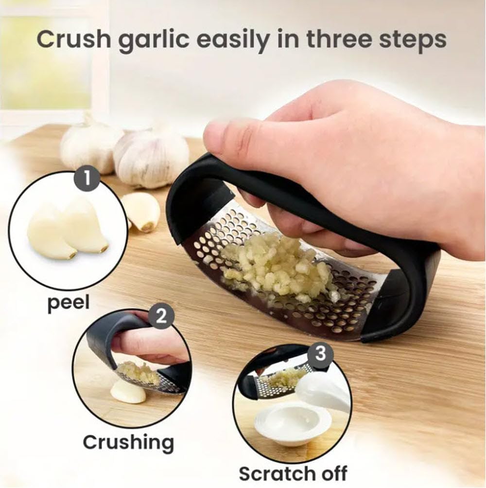 Stainless Steel Garlic Press Rocker, Kitchen Mincer with Ergonomic Handle, Easy Clean Crusher