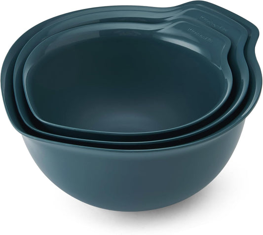 KitchenAid Universal Nesting Plastic Mixing Bowls, Set Of 3, 2.5 quart, 3.5 quart, 4.5 quart, Non Slip Base with Easy Pour Spout to Reduce Mess, Dishwasher Safe, Aqua Sky, White, Gray