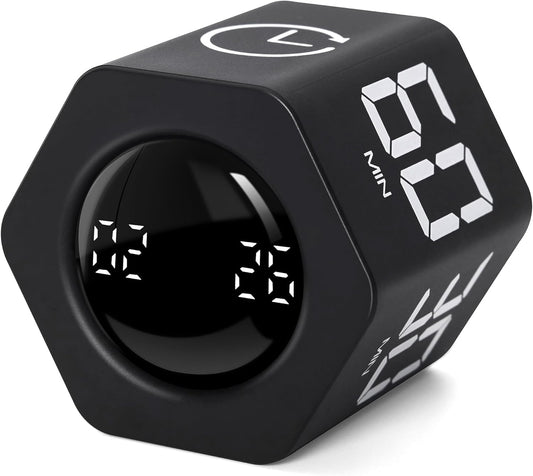 Productivity Timer 1, 5, 10, 30, 60 Minutes Preset, Desk Cube Timer with Gravity Sensor/Mute/Vibration for ADHD, Work, Study, Kitchen, Back to School (Wood Grain)
