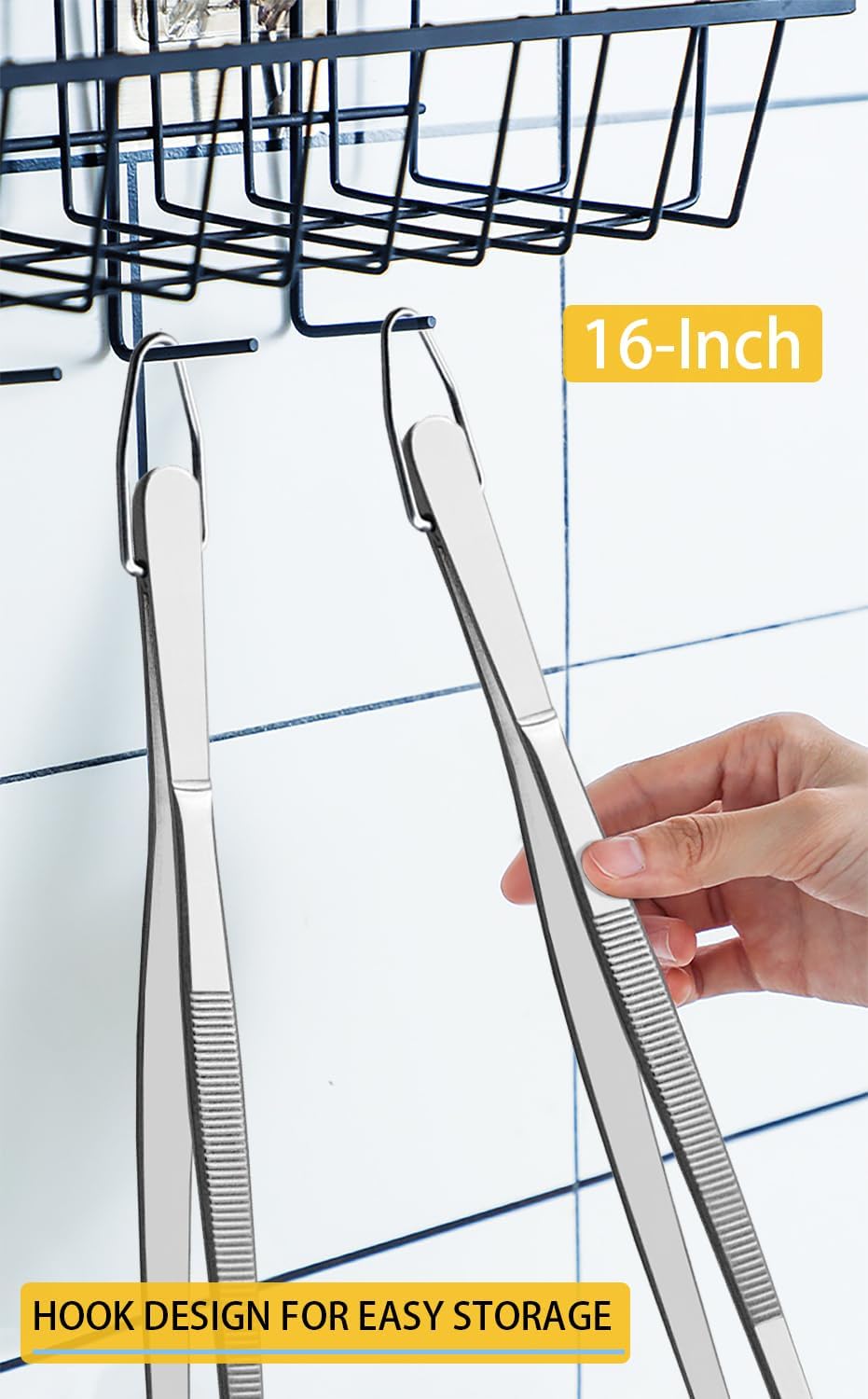 JETKONG 2 Pcs 12-Inch Kitchen Tweezers Fine Tweezer Tongs, Extra-Long Stainless Steel Cooking Tweezers (Silver)