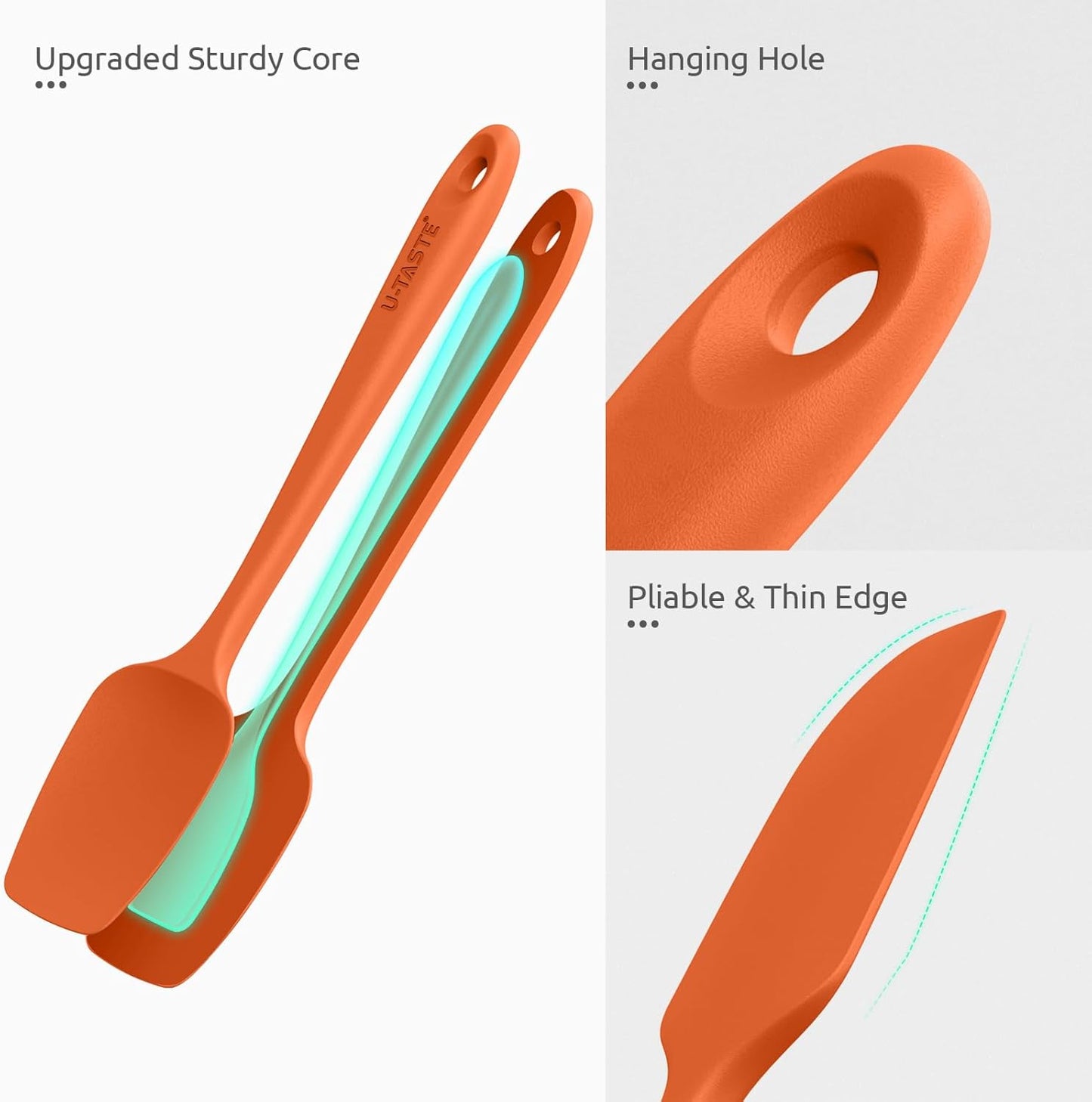 High Heat Resistant Silicone Spatula: U-Taste 600ºF Hot-Proof Food Grade Rubber Kitchen Baking Scraper, Flexible and Sturdy Cooking Utensil for Mixing Scraping in NonStick Cookware (4PCS, Multicolors)
