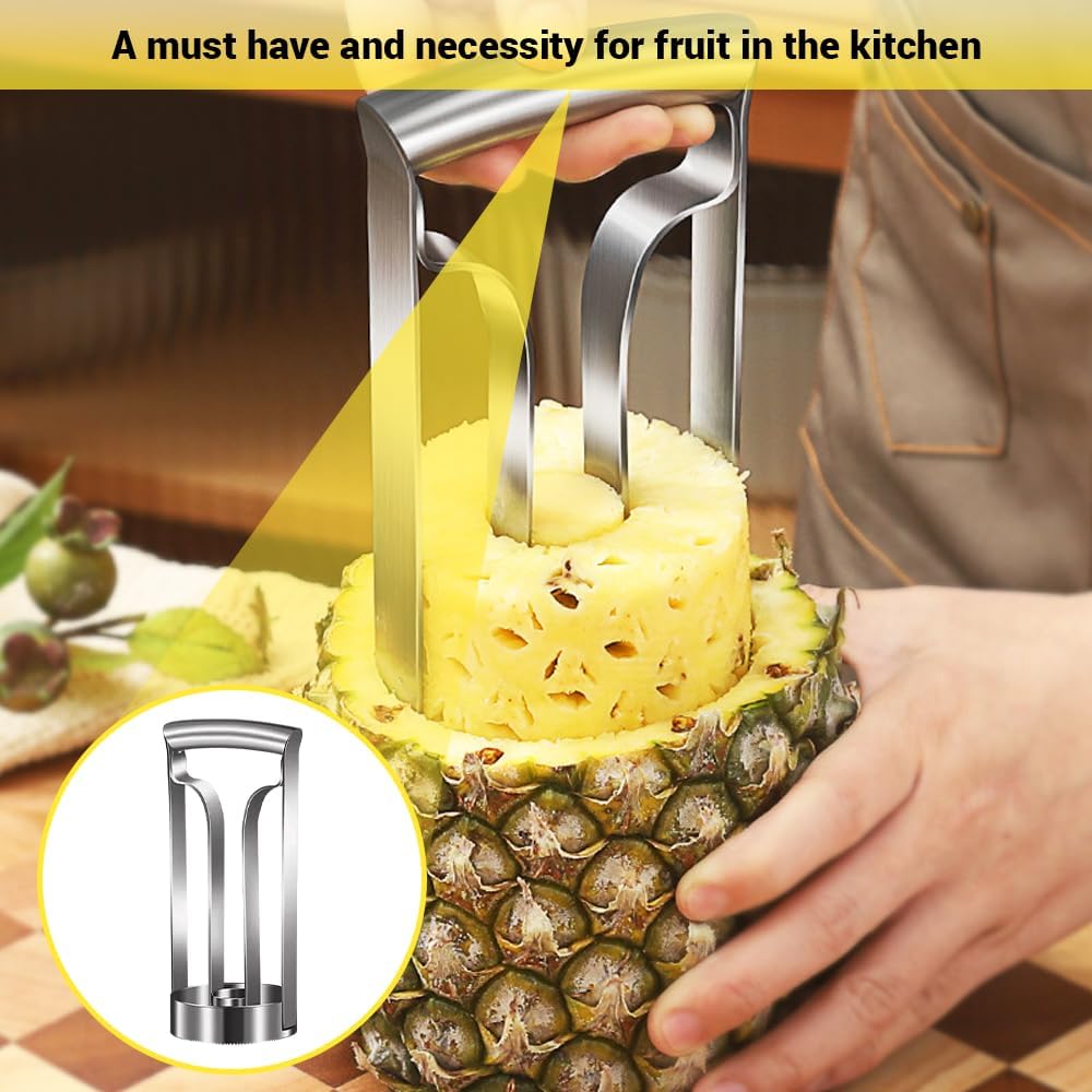 Kitchen Pineapple Peeler Corer, Stainless Steel Cutter Fruit Slicer Core Remover Spiral Easy Tool for Homemade Camp Restaurant Hotel 3inch