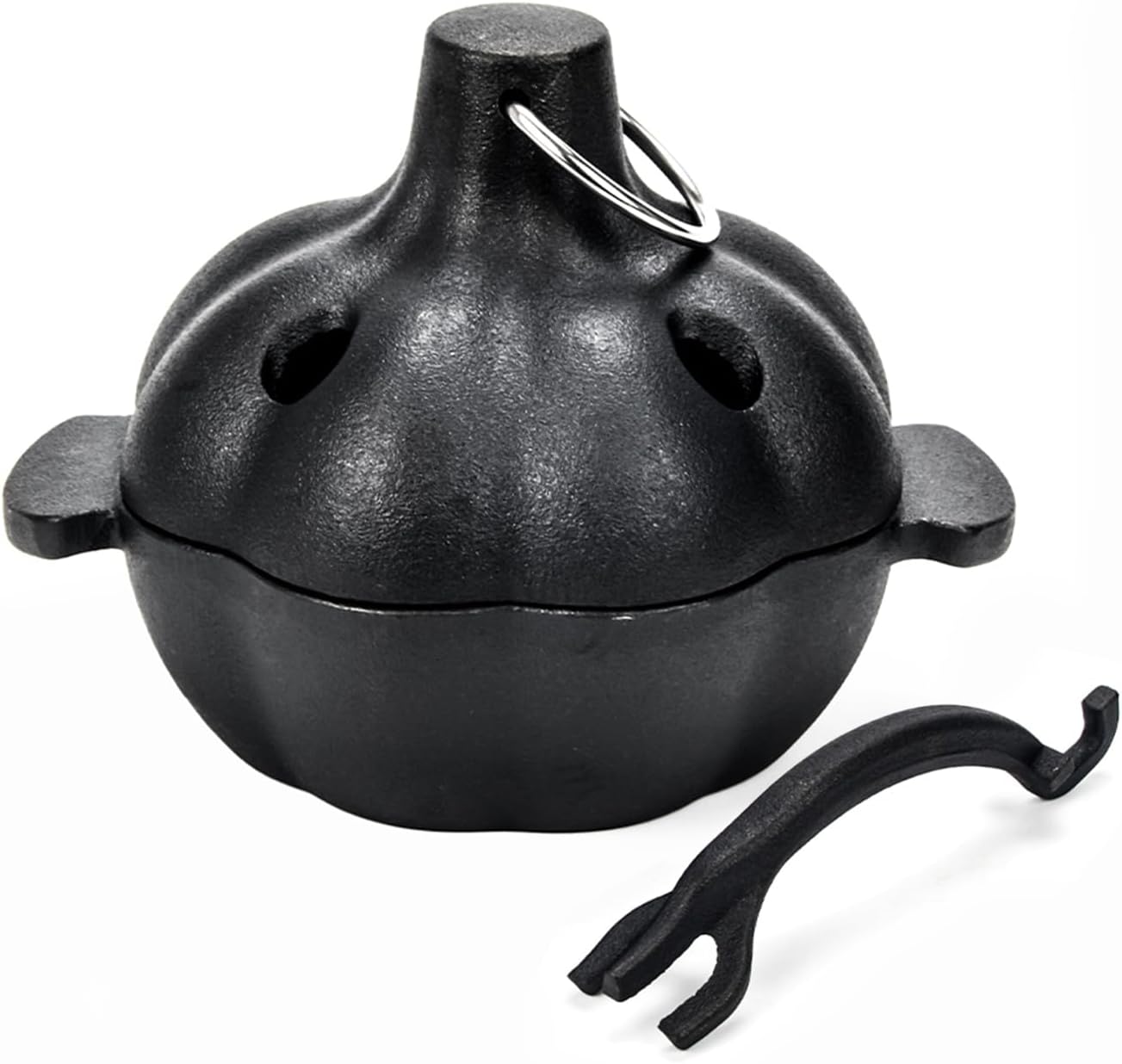 Cast Iron Garlic Roaster with Handle, Smoker Roaster, Garlic Cooker, Garlic Baker, Garlic Roasting Pot, Potato Baker, Mini Cocotte, Used in the Kitchen Oven or Outdoors on a BBQ Grill Stove