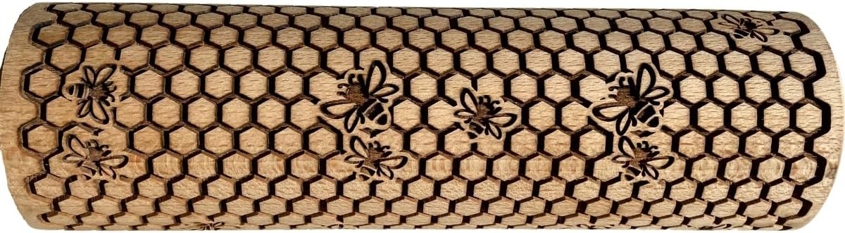 BEEHIVE Embossing Rolling Pin with Pattern. Laser Engraved Embossing Dough Roller for Homemade Cookies and Pottery by Algis Crafts