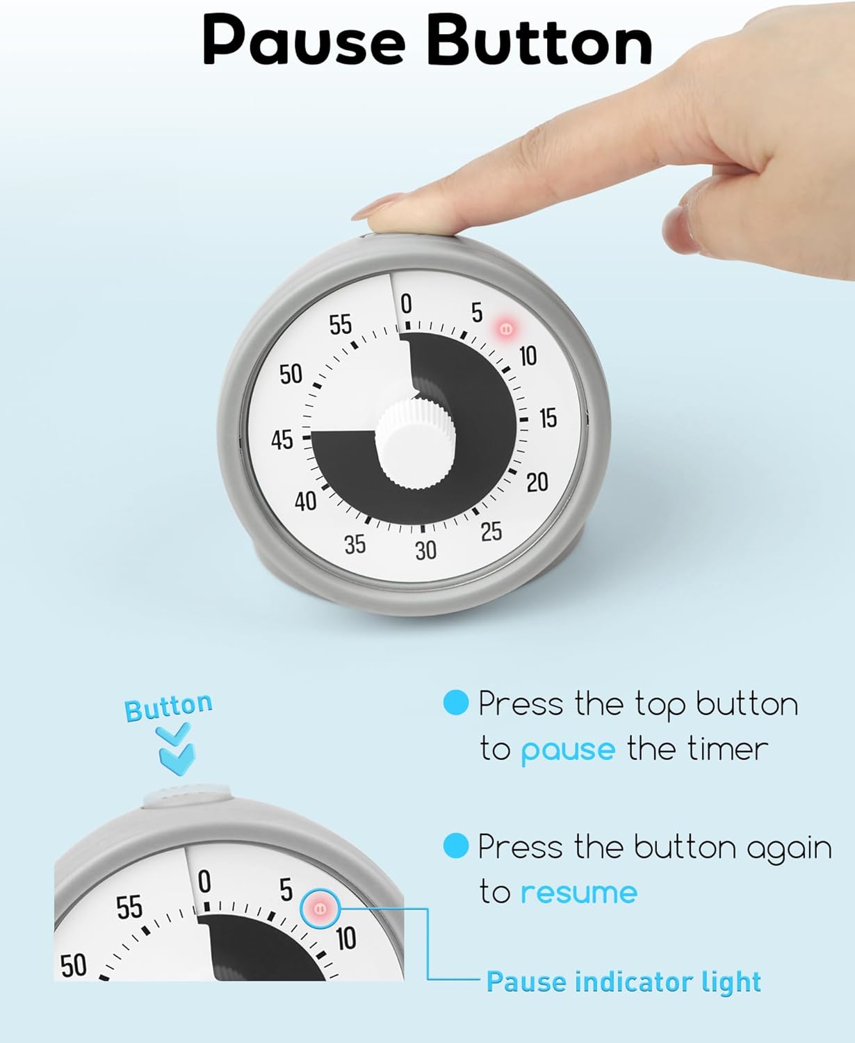 BellMan Visual Timer with Pause Button, 60 Minute Countdown Rainbow Timer for Kids and Adults with Silent Operation, Study and Meetings Time Management Tool, Design for Home, Office and Gift, White