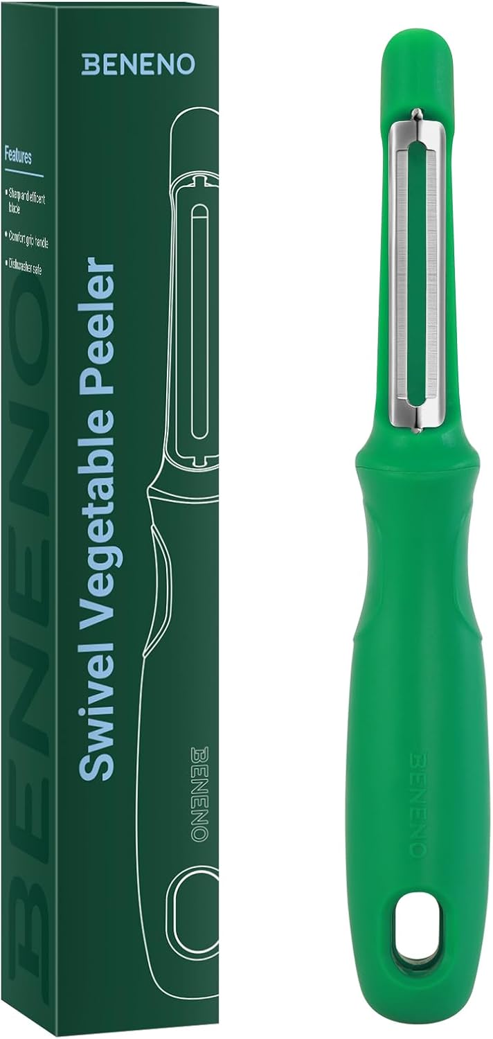 Beneno Swivel Vegetable Peeler, Razor-Sharp Smooth Peeling Potato Peelers with Stainless Steel Blades, Ergonomic Comfort Non-Slip Rubber Handle, Kitchen Peelers with Potato Eye Remover (2, Red)