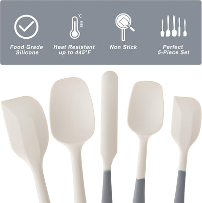 Silicone Spatula Set, 5 Piece Food Grade Rubber Spatulas for Baking, Cooking, and Mixing High Heat Resistant Non Stick Dishwasher Safe BPA-Free (Multicolor)