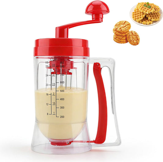 Pancake Batter Dispenser, Manual Pancake Cupcake Batter Mixer with Scale Hand Held Bakeware Maker Dispenser Blender Machine Baking Tool for Muffins Crepes Cake Waffles
